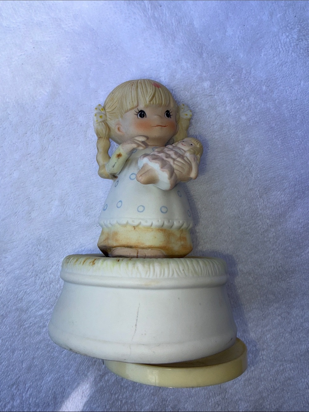 Porcelain Girl Figurine with Baby - White and Cream Home Accent